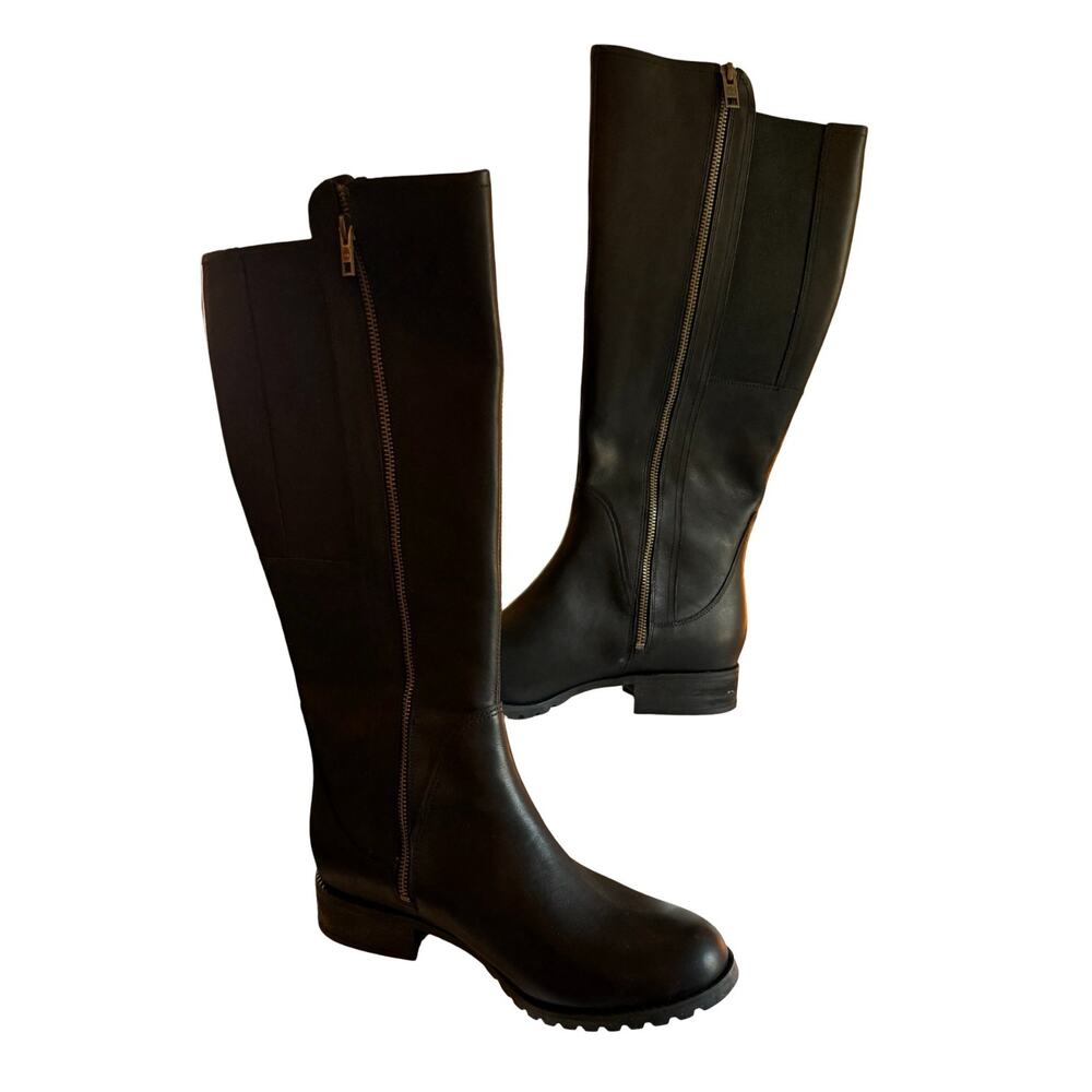 Timberland Boots Womens Size 11 Black Leather Knee High Riding Boot Side Zip